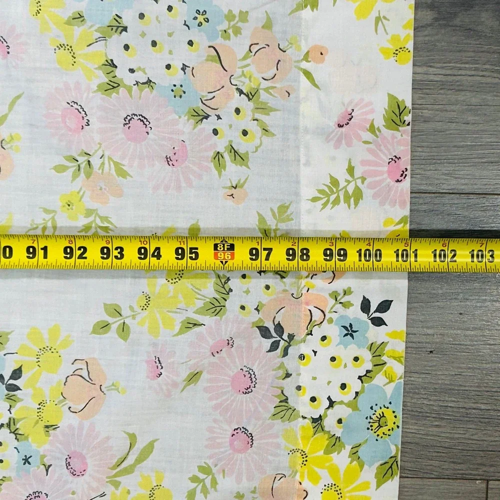 Vintage 70s Floral Fabric Sheet Pastel Daisy Pink Blue Yellow 101x74 Cottagecore